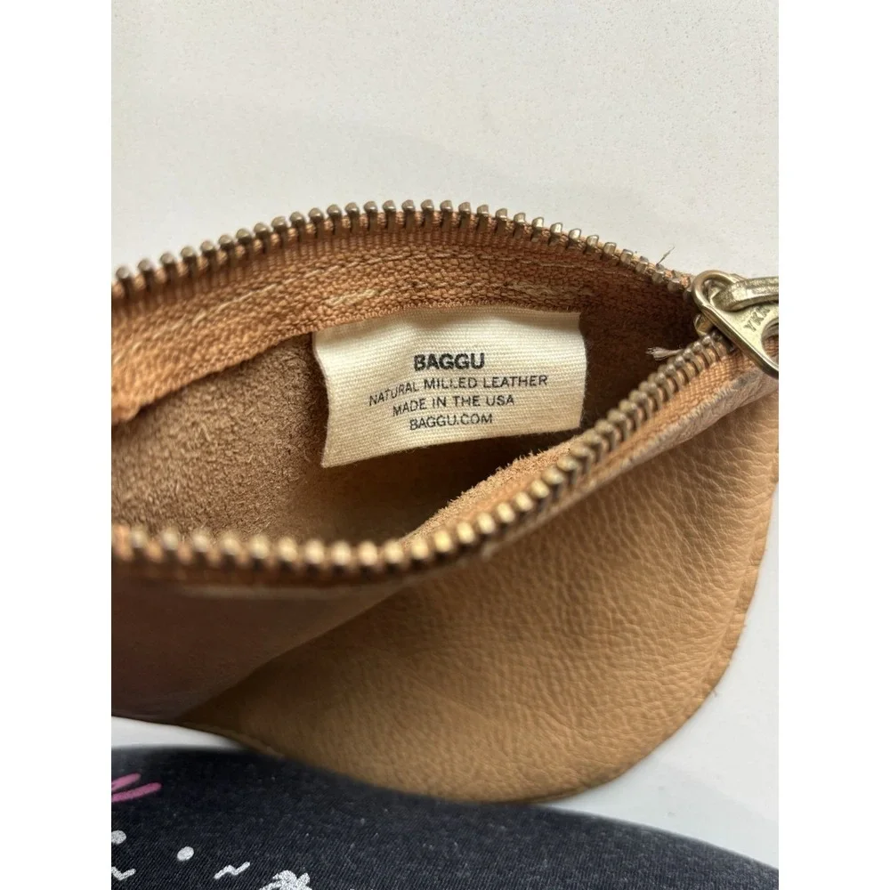 Baggu Leather Pouch Women OS Brown Tan Beige Milled Leather 5